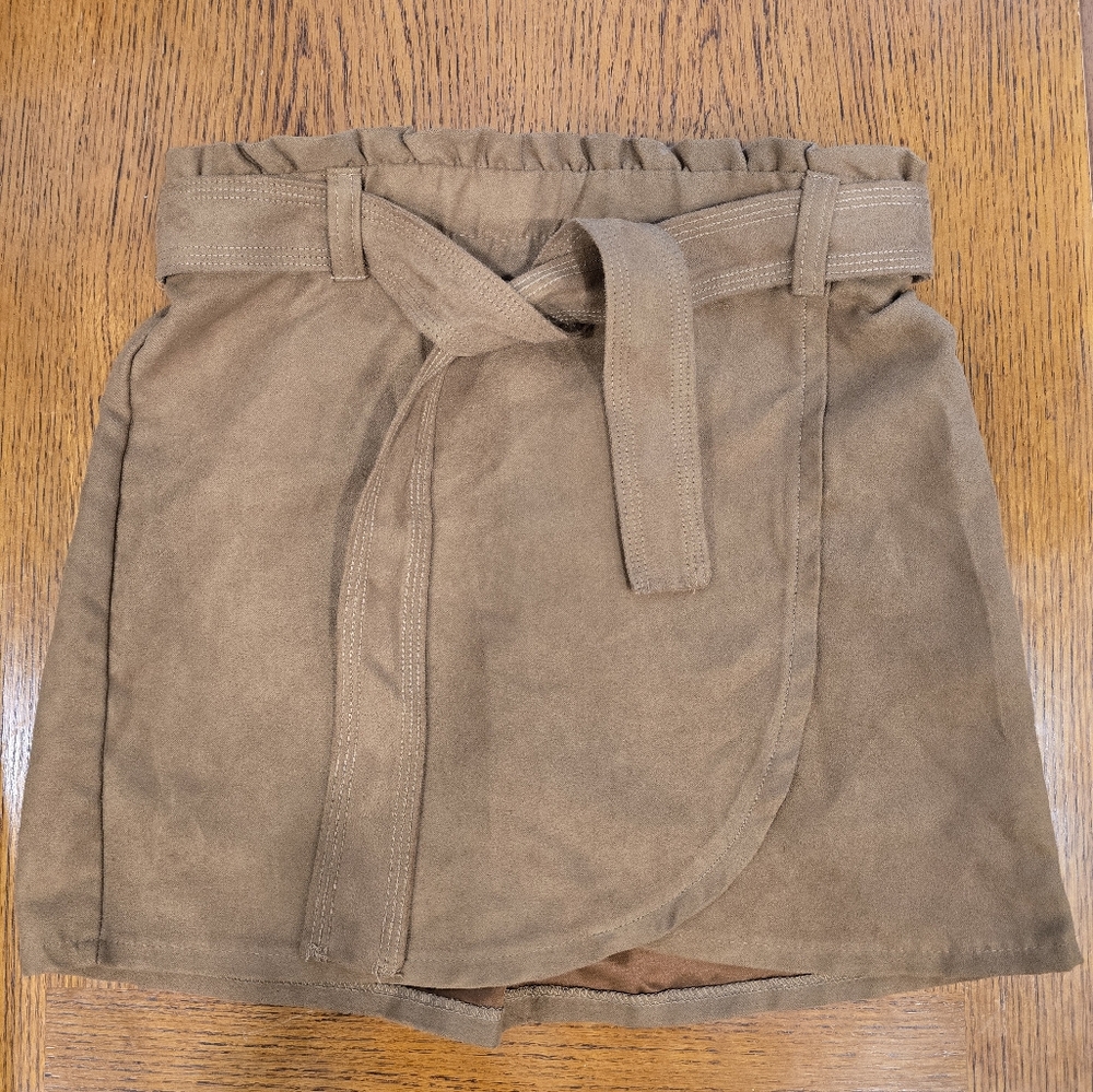 Girls Faux Suede Wrap Mini Skort
